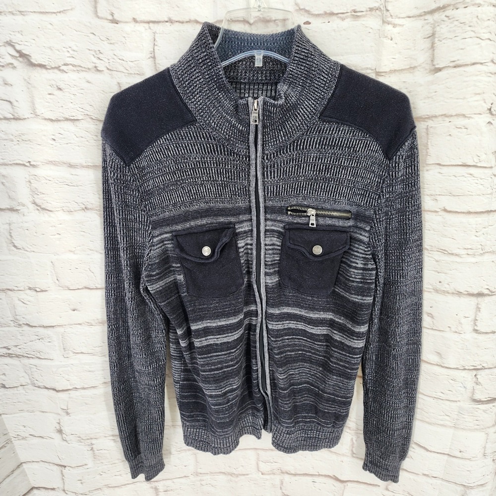 Y2K Sweater Mens Small Bloke Cyber Grunge Full Zip Biker Punk Pocket Hipster